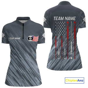Personalized Billiard US Flag 9 Ball Pool Shirt For Women, Billiard Team Jersey Polo & 1/4 Zip TDM4426
