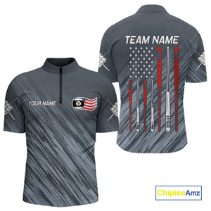 Personalized Billiard US Flag 9 Ball Pool Shirt For Men, Billiard Team Jersey Polo & 1/4 Zip TDM4426