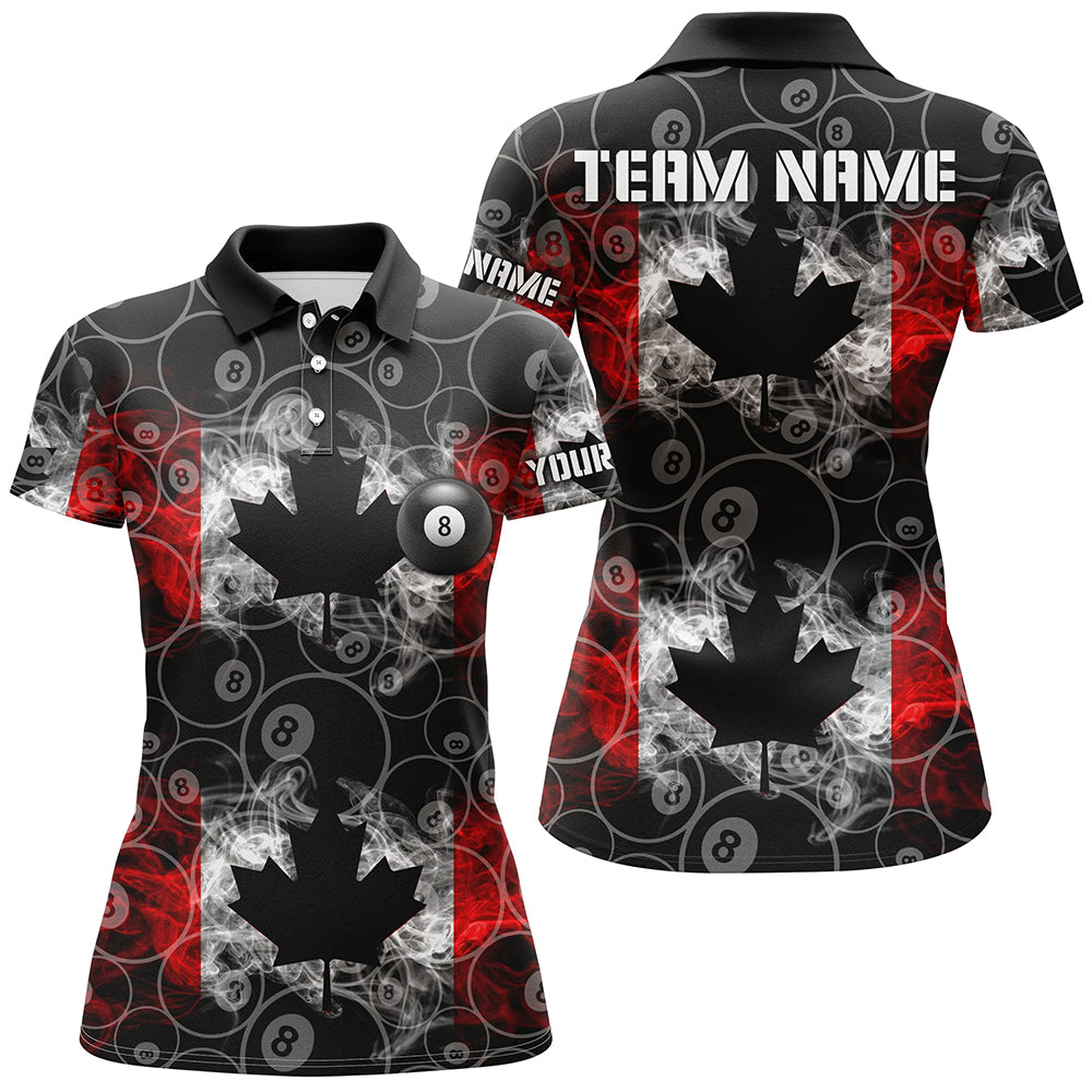 Canada Flag Smoke 8 Ball Pattern Custom Black Women Billiard Shirts Patriotic Canadian Pool Jerseys TDM2572