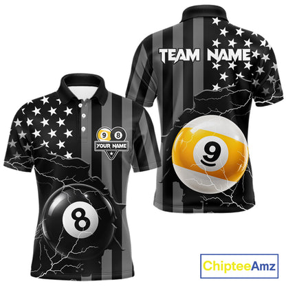 Black American Flag 8 Ball & 9 Ball Billiard Shirts For Men Custom Lightning Pool Team Jersey TDM7640