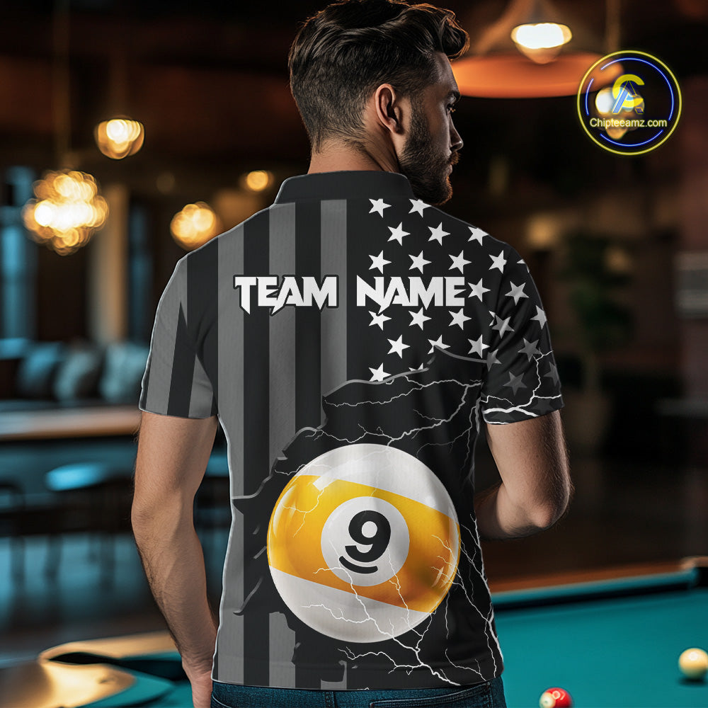 Black American Flag 8 Ball & 9 Ball Billiard Shirts For Men Custom Lightning Pool Team Jersey TDM7640