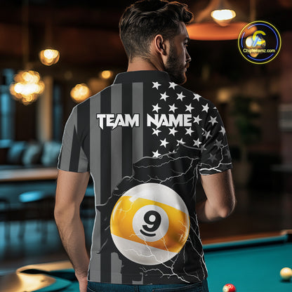 Black American Flag 8 Ball & 9 Ball Billiard Shirts For Men Custom Lightning Pool Team Jersey TDM7640