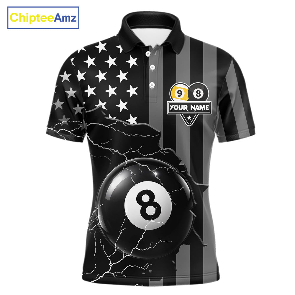 Black American Flag 8 Ball & 9 Ball Billiard Shirts For Men Custom Lightning Pool Team Jersey TDM7640