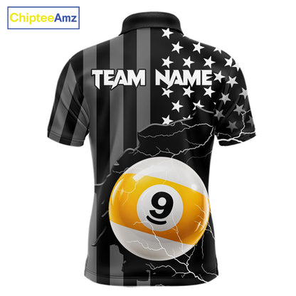 Black American Flag 8 Ball & 9 Ball Billiard Shirts For Men Custom Lightning Pool Team Jersey TDM7640