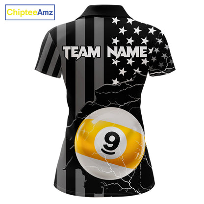 Black American Flag 8 Ball & 9 Ball Billiard Shirts For Women Custom Lightning Pool Team Jersey TDM7640
