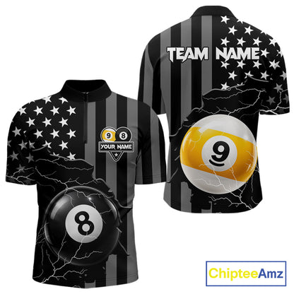 Black American Flag 8 Ball & 9 Ball Billiard Shirts For Men Custom Lightning Pool Team Jersey TDM7640