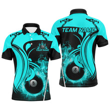 Load image into Gallery viewer, Personalized Turquoise 8 Ball Pool Fire Burned Billiard Shirts For Men Billiard League Team Jerseys TDM2826