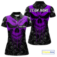 Load image into Gallery viewer, Personalized Skull 8 Ball Billiard Shirt For Women Custom Pool Team Jersey Polo &amp; 1/4 Zip |Purple TDM5070