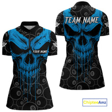 Load image into Gallery viewer, Personalized Skull 8 Ball Billiard Shirt For Women Custom Pool Team Jersey Polo &amp; 1/4 Zip |Blue TDM5071