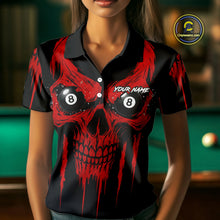 Load image into Gallery viewer, Red Grunge Skull Billiard Jersey For Women Custom 8 Ball Pool Billiard Shirt Team Polo &amp; 1/4 Zip TDM5072