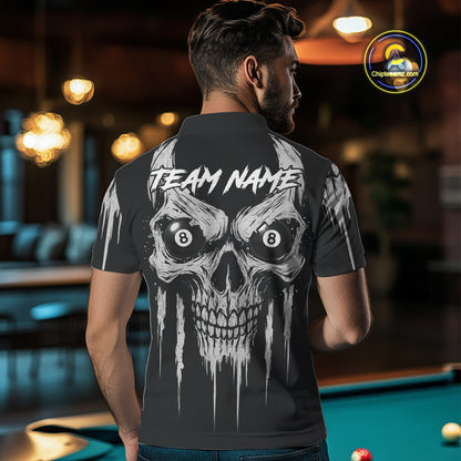 White Black Grunge Skull Billiard Jersey For Men Custom 8 Ball Pool Billiard Shirt Polo & 1/4 Zip TDM5073
