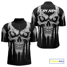 Load image into Gallery viewer, White Black Grunge Skull Billiard Jersey For Men Custom 8 Ball Pool Billiard Shirt Polo &amp; 1/4 Zip TDM5073