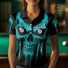 Load image into Gallery viewer, Turquoise Grunge Skull Billiard Jersey For Women Custom 8 Ball Pool Billiard Shirt Polo &amp; 1/4 Zip TDM5074