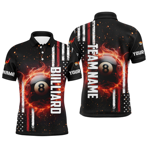 Personalized Flaming 8 Ball Pool Custom Patriotic Billiard Men Polo Shirts, Pool League Jerseys TDM0618
