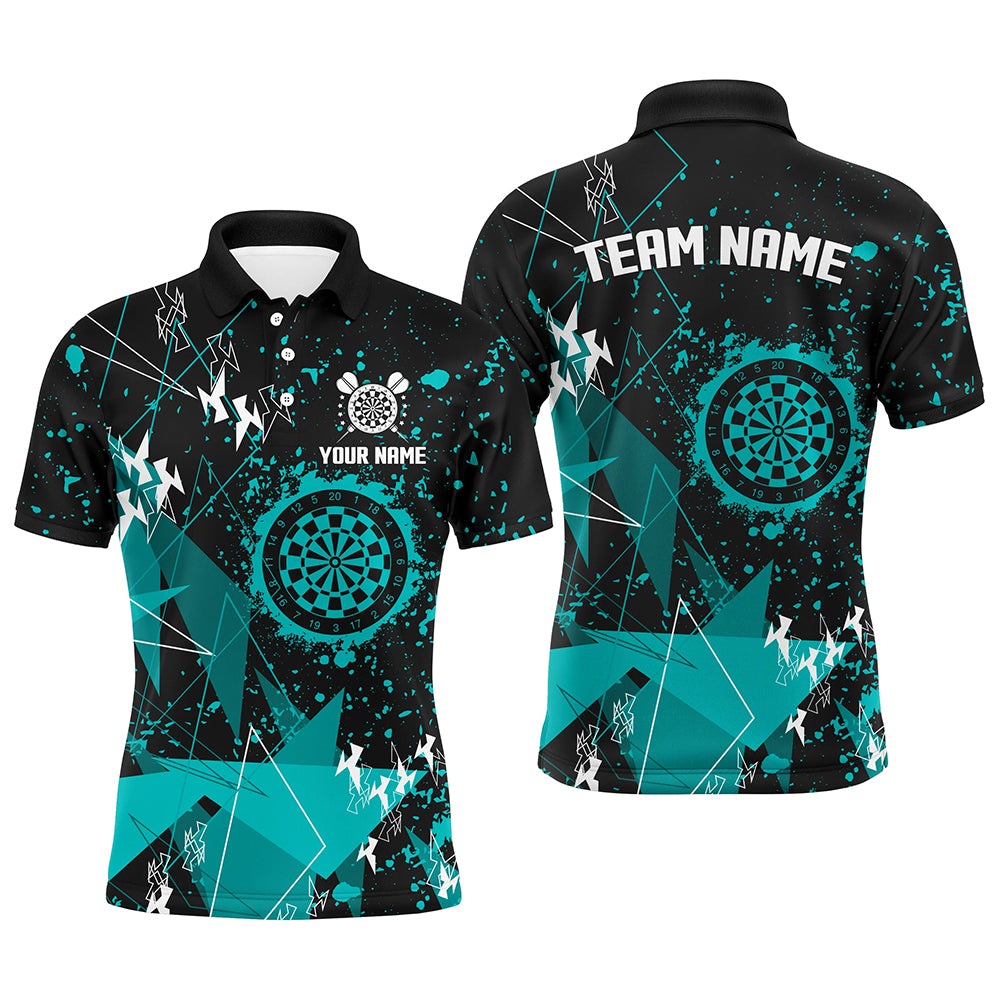 Personalized Grunge Turquoise Darts Polo & Quarter Zip Custom Dart Shirts For Men Dart Jerseys TDM3297