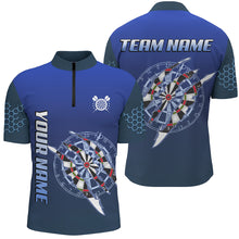 Load image into Gallery viewer, Personalized Blue Darts Tournament Polo &amp; Quarter Zip Custom Dart Shirt For Men Dart Team Jerseys TDM3301