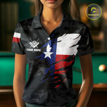 Load image into Gallery viewer, Personalized Texas American Flag Camo Billiard Shirt For Women Custom Patriotic Pool Team Jersey TDM5542