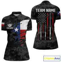 Load image into Gallery viewer, Personalized Texas American Flag Camo Billiard Shirt For Women Custom Patriotic Pool Team Jersey TDM5542