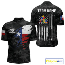 Load image into Gallery viewer, Personalized Texas &amp; American Flag Camo Billiard Shirt For Men Custom Patriotic Pool Team Jersey TDM5543