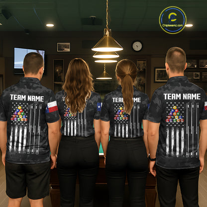 Personalized Texas & American Flag Camo Billiard Shirt For Women Custom Patriotic Pool Team Jersey TDM5543