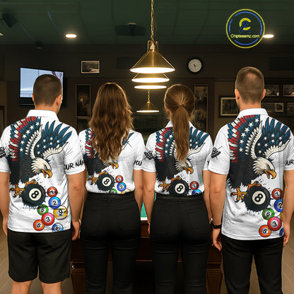 American Flag Eagle 8 Ball Pool Billiard Shirt For Women Custom Billiard Team Jersey Polo & 1/4 Zip TDM5550