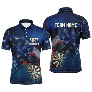 American Flag Universe Patriotic Custom Men Dart Polo Shirts, Personalized Darts Gift For Player TDM1306