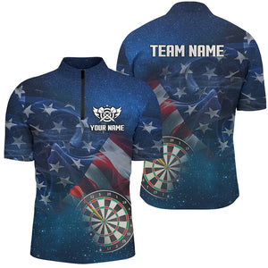 USA Flag Universe Patriotic Custom Men Dart Quarter-Zip Shirts Best Darts Gift For Player TDM1306