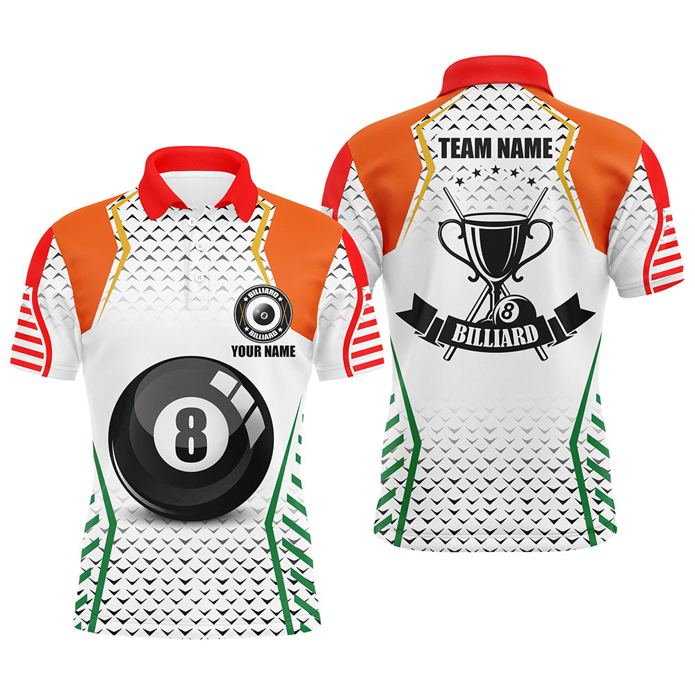 Personalized Orange & Green Billiard Jerseys Polo Shirts For Men, 8 Ball Pool Billiard Uniform TDM1310
