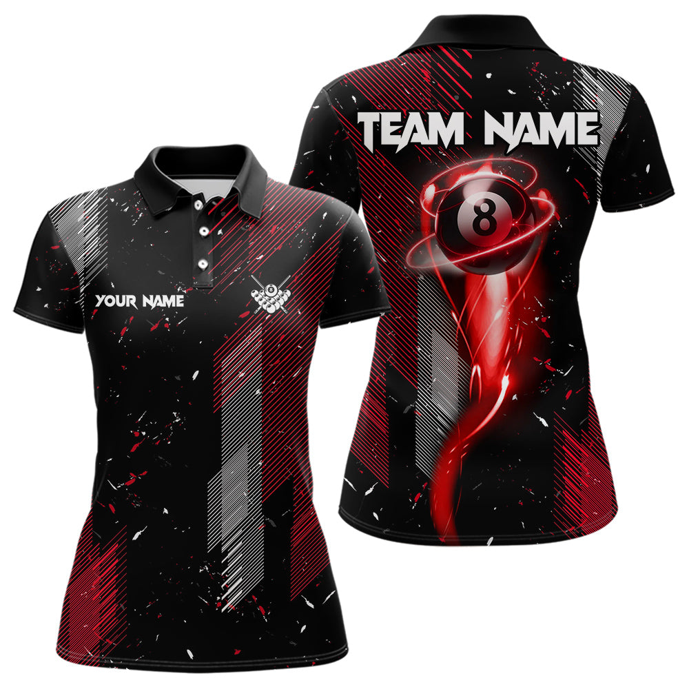 Grunge Black And Red 8 Ball Pool Lights Women's Billiard Shirts Custom Billiard Jersey Polo & 1/4 Zip TDM3780
