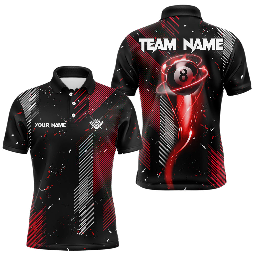 Grunge Black And Red 8 Ball Pool Lights Men's Billiard Shirts Custom Billiard Jersey Polo & 1/4 Zip TDM3780