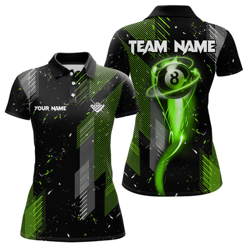 Grunge Black & Green 8 Ball Pool Lights Women's Billiard Shirts Custom Billiard Jersey Polo & 1/4 Zip TDM3781