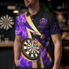 Load image into Gallery viewer, Personalized Purple And Gold Smoke Swirling Men Dart Shirts, Dart Team Shirts Custom Dart Jerseys TDM3784