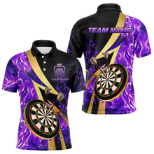 Load image into Gallery viewer, Personalized Purple And Gold Smoke Swirling Men Dart Shirts, Dart Team Shirts Custom Dart Jerseys TDM3784