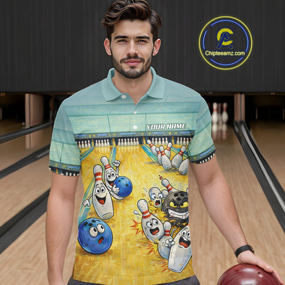 Funny Strike Bowling Polo & Quarter Zip For Men Custom Bowling Team Jersey, Bowling Outfit TDM6168