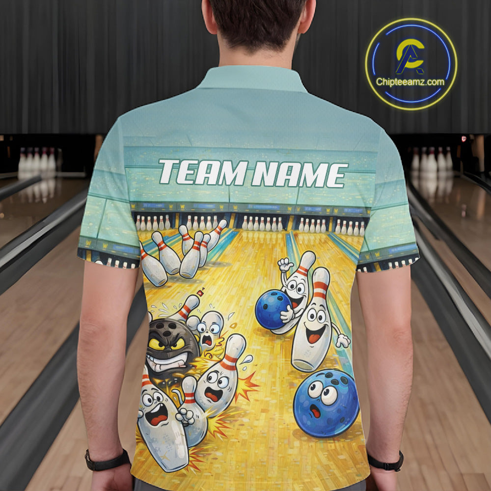 Funny Strike Bowling Polo & Quarter Zip For Men Custom Bowling Team Jersey, Bowling Outfit TDM6168