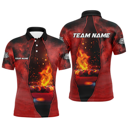 Custom Red Billiard Balls Fire 3D Printed Men Polo & Quarter-Zip Shirts, Billiards Apparel Clothing TDM1677