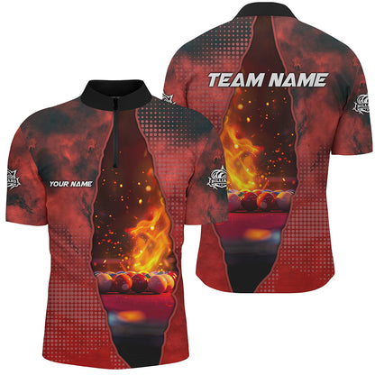 Custom Red Billiard Balls Fire 3D Printed Men Polo & Quarter-Zip Shirts, Billiards Apparel Clothing TDM1677