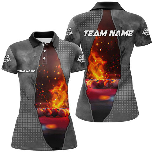 Custom Grey Billiard Balls Fire 3D Printed Women Polo & Quarter-Zip Shirts, Billiard Apparel Clothing TDM1678