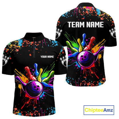Colorful Funny Bowling Jersey For Men Custom Bowling Team Shirts Polo & 1/4 Zip, Bowling Gifts TDM6589