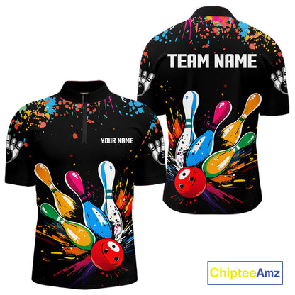 Funny Colorful Bowling Shirts For Men Custom Bowling Team Jersey Polo & 1/4 Zip, Bowling Gifts TDM6590