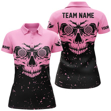 Load image into Gallery viewer, Customized Grunge Pink Black Skull Darts Women Polo &amp; Quarter-Zip Shirts, Team League Darts Shirts TDM1887