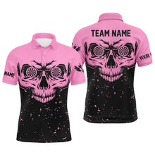 Load image into Gallery viewer, Customized Grunge Pink Black Skull Darts Men Polo &amp; Quarter-Zip Shirts, Team League Darts Shirts TDM1887