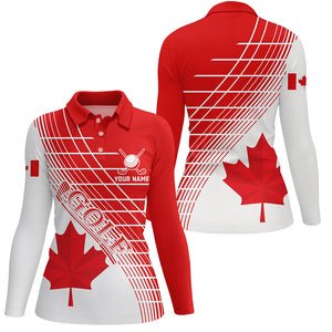 Red Canada Leaf Womens Golf Polo Shirts Custom White Patriotic Canadian Flag Golf Shirts For Ladies TDM1888