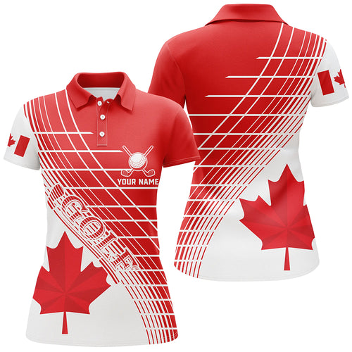 Red Canada Leaf Womens Golf Polo Shirts Custom White Patriotic Canadian Flag Golf Shirts For Ladies TDM1888