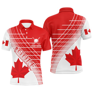 Red Canada Leaf Mens Golf Polo Shirts Custom White Patriotic Canadian Flag Golf Shirts For Men TDM1888