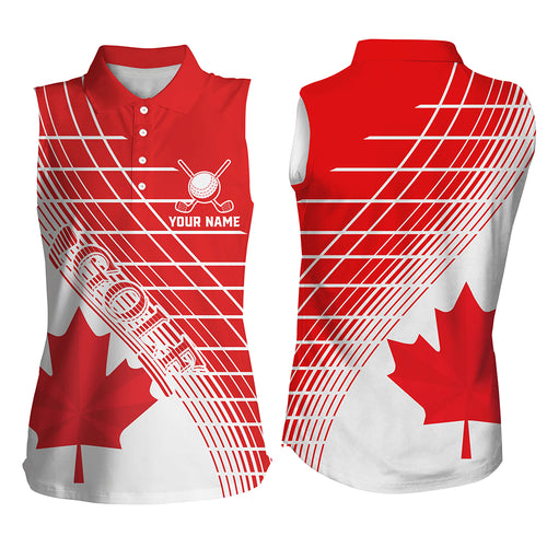 Red Canada Leaf Womens Sleeveless Polo Shirts Custom White Patriotic Canadian Flag Golf Shirts Ladies TDM1888