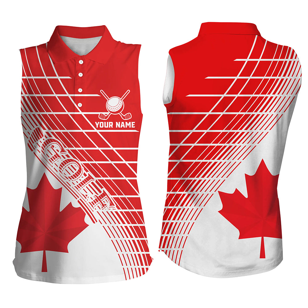 Red Canada Leaf Womens Sleeveless Polo Shirts Custom White Patriotic Canadian Flag Golf Shirts Ladies TDM1888