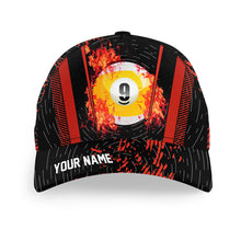 Load image into Gallery viewer, Personalized Grunge 9 Ball Pool Fire Billiard Hats Custom 3D Printed Red Billiard Baseball Cap TDM2100