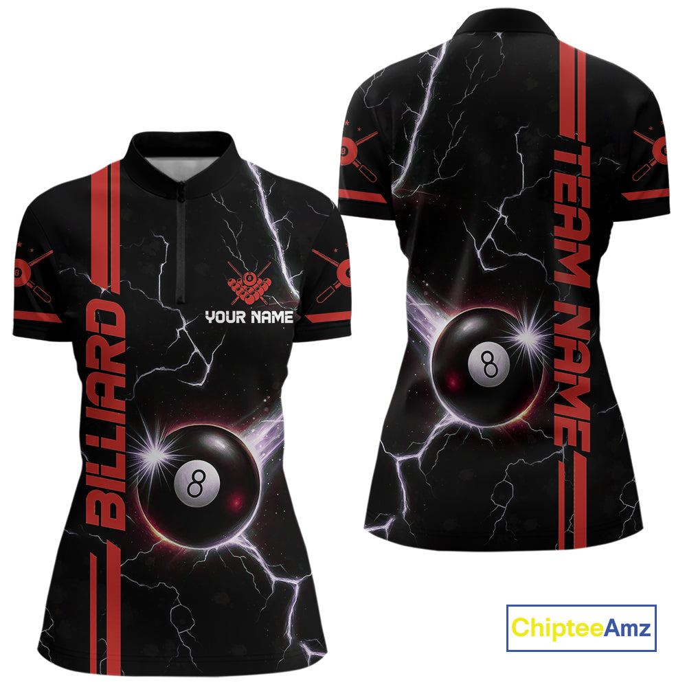 Personalized Red 8 Ball Thunder Lightning Billiard Shirt For Women Custom Pool Team League Jersey TDM4429