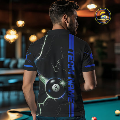 Personalized Blue 8 Ball Thunder Lightning Billiard Shirt For Men Custom Pool Team League Jersey TDM4430